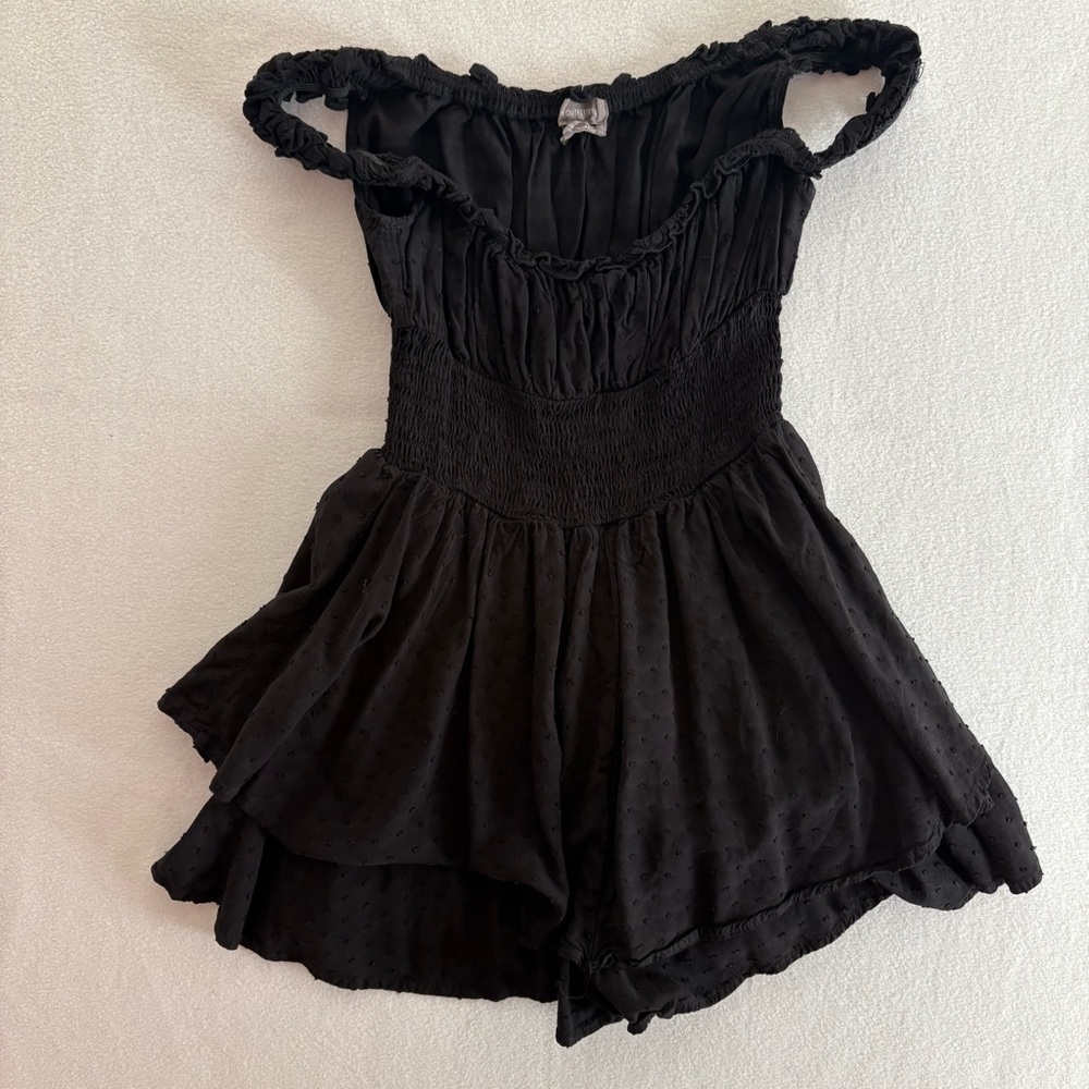Urban outfitters tiered smocked black mini romper dress
